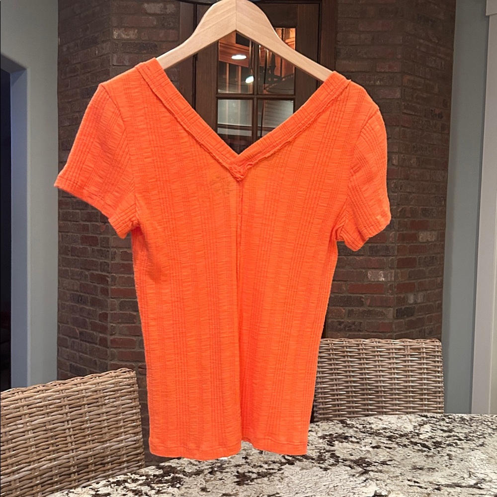 Pilcro Orange V-Neck Short Sleeve Top - Picture 2 of 3